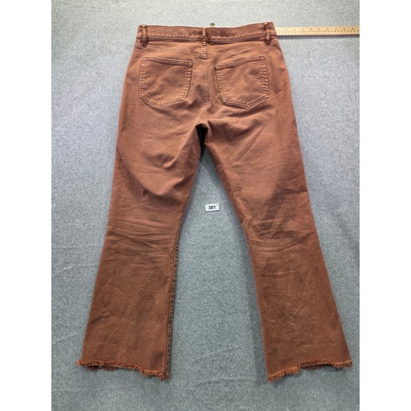 LOFT Kick Crop Jeans Terracotta Brown High Rise Raw Hem Flare Pants Womens 30/10 - Picture 12 of 16